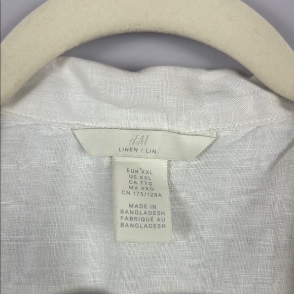 H&M 100% Linen White Blouse Short-Sleeved Relaxed Fit Size XXL - Picture 3 of 10